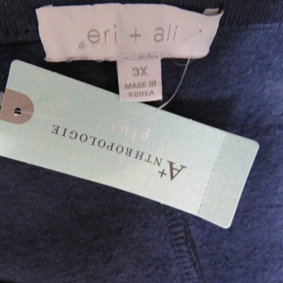 Anthropologie Eri + Ali size 3X Short Sleeve Sweatshirt Blue Ruffle Bell NEW - Picture 2 of 6